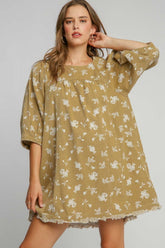 Umgee Women's Floral Raw Hem Denim Dress - Trendy, Casual, and Comfortable